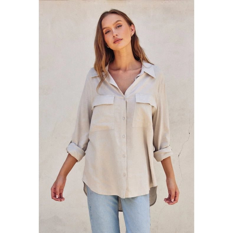 Linen Blend Relaxed Shirt PEBBLE-Shirt-Dress Forum-S-PEBBLE-Urbanheer