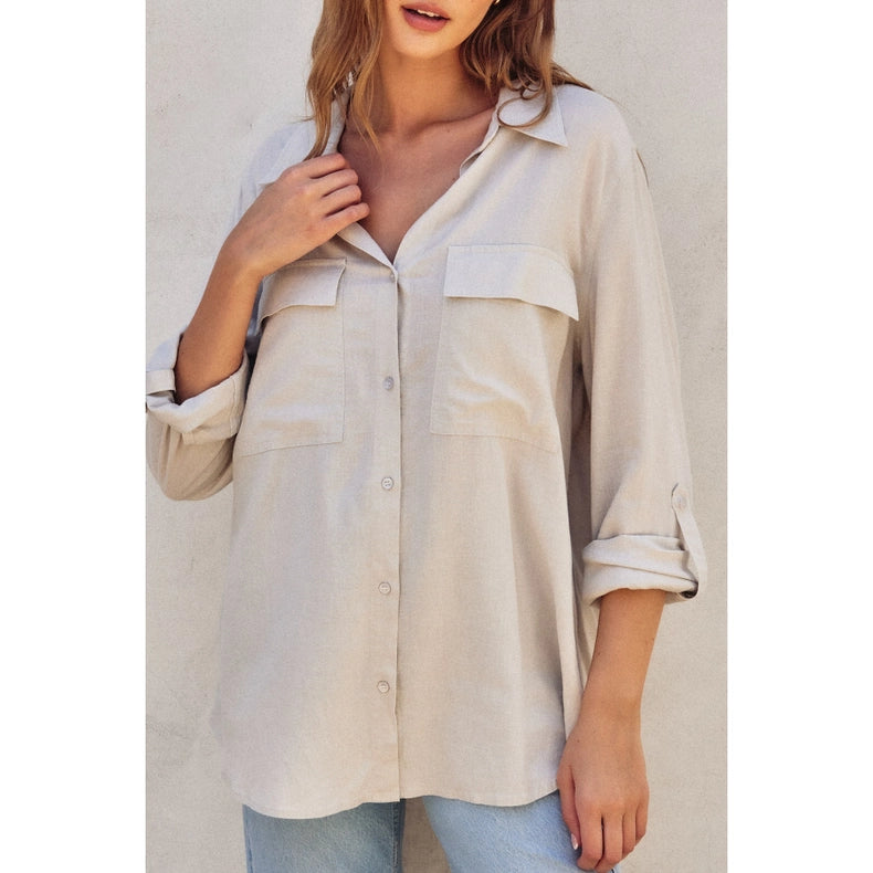 Linen Blend Relaxed Shirt PEBBLE-Shirt-Dress Forum-S-PEBBLE-Urbanheer