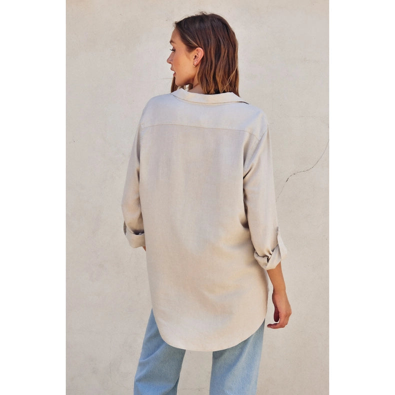 Linen Blend Relaxed Shirt PEBBLE-Shirt-Dress Forum-S-PEBBLE-Urbanheer