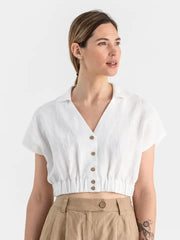 Linen Crop Top Havasu in White-Top-MagicLinen-M-White-Urbanheer