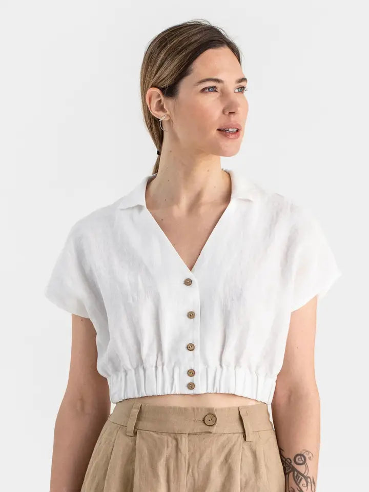 Linen Crop Top Havasu in White-Top-MagicLinen-M-White-Urbanheer