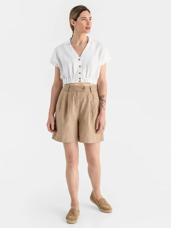 Linen Crop Top Havasu in White-Top-MagicLinen-M-White-Urbanheer