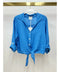 Linen Cropped Tie Blouse Blue Regatta-Blouse-MILIO MILANO-XS-Blue Regatta-Urbanheer