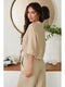 Linen Cropped Tie Blouse Earth Beige-Blouse-MILIO MILANO-XS-Earth Beige-Urbanheer