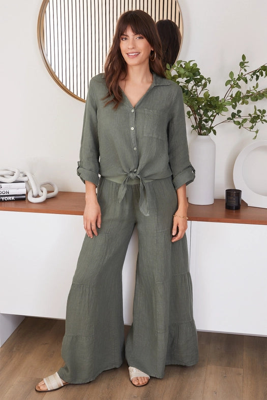 Linen Cropped Tie Button Front Top ARG-Top-MILIO MILANO-XS-ARG-Urbanheer