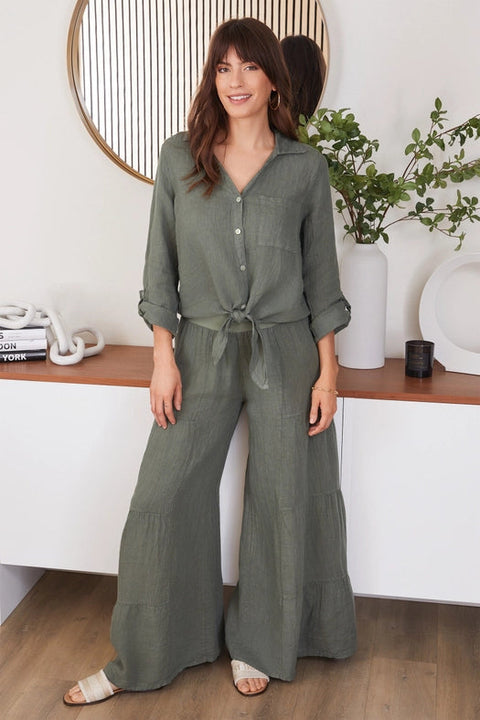 Linen Cropped Tie Button Front Top ARG-Top-MILIO MILANO-XS-ARG-Urbanheer