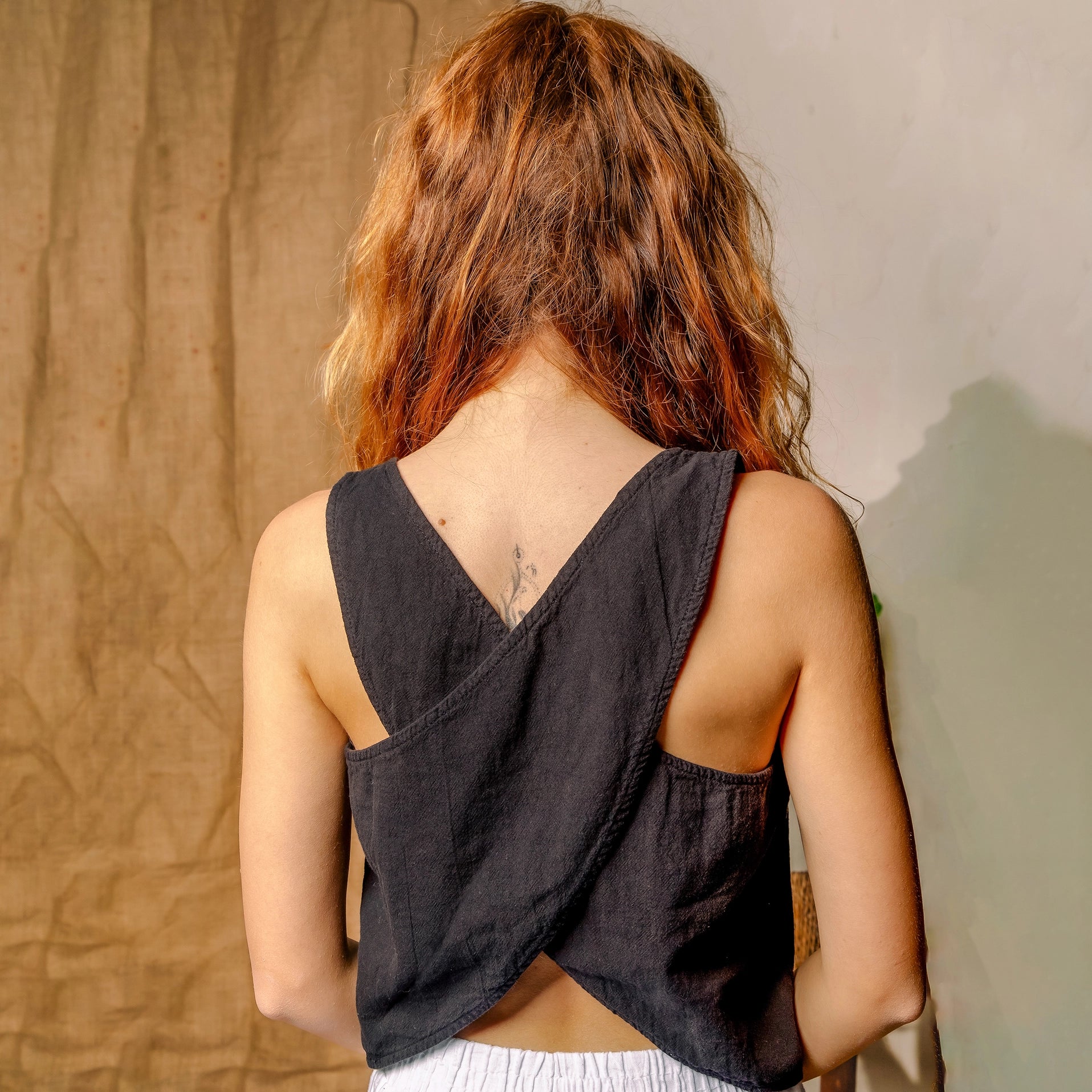 Linen Cross Back Tank Top