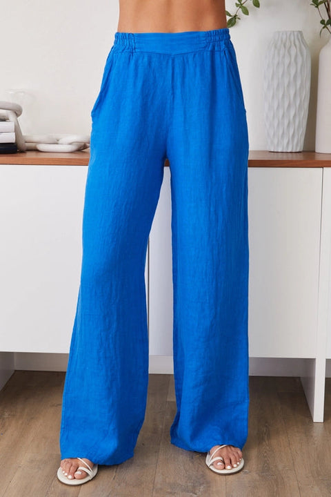 Linen Flat Front Elastic Waist Wide Leg Pant-Pant-MILIO MILANO-XS-CRUB-Urbanheer