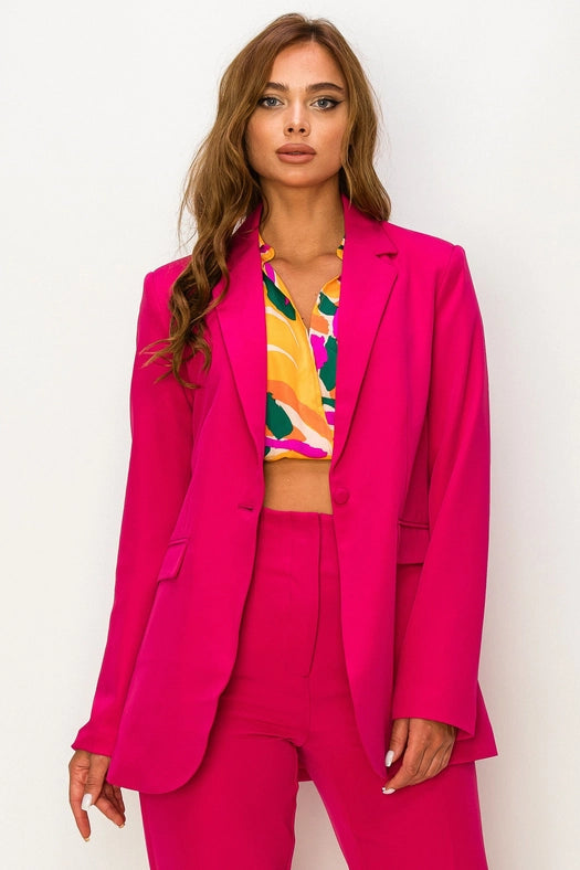 Linen Jacket with Flapped-Pockets-Jacket-One n' More Inc.-S-MAGENTA-Urbanheer