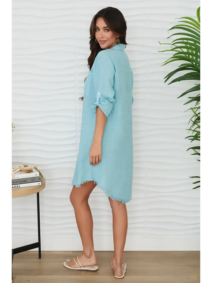 Linen L/S Button Down Mid-Length Dress Blue Zuccero-Dress-MILIO MILANO-XS-Blue Zuccero-Urbanheer