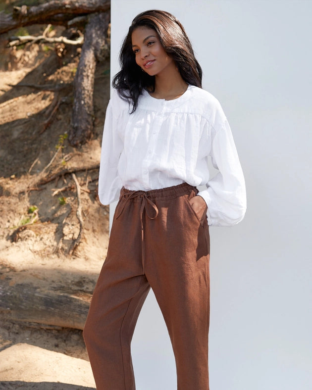 Linen Pants Fuji in Cacao Brown-Pants-MagicLinen-XS-Urbanheer