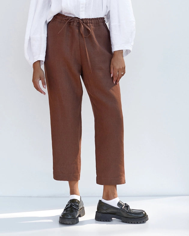 Linen Pants Fuji in Cacao Brown-Pants-MagicLinen-XS-Urbanheer