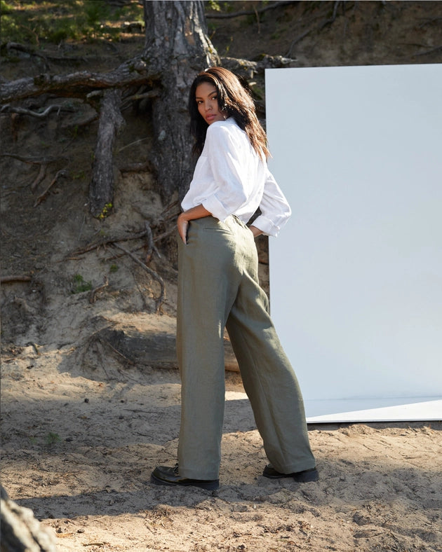 Linen Pants Naples in Dark Green-Pants-MagicLinen-XS-Urbanheer