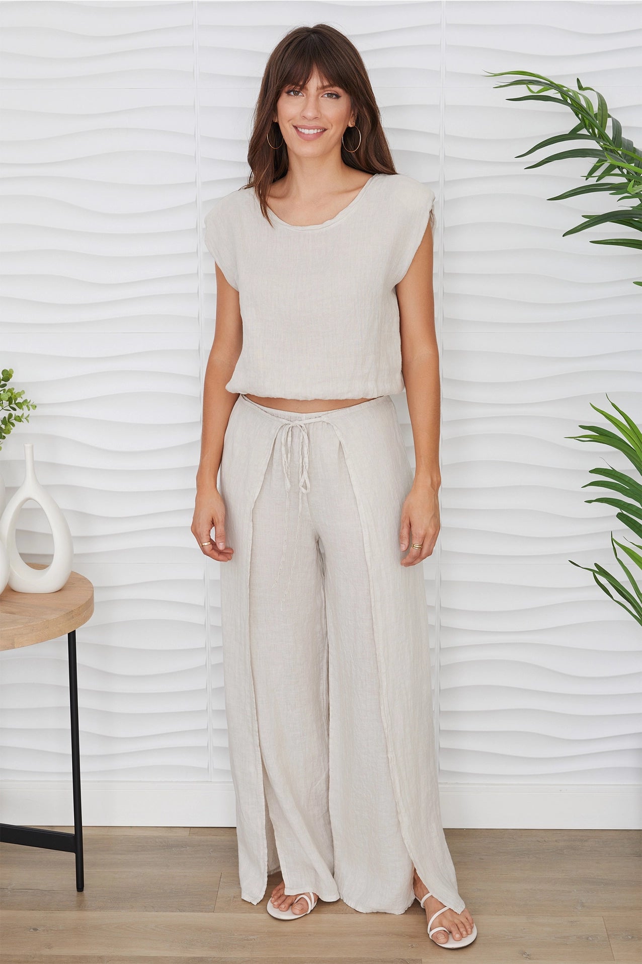 Linen Pants with Side Panel