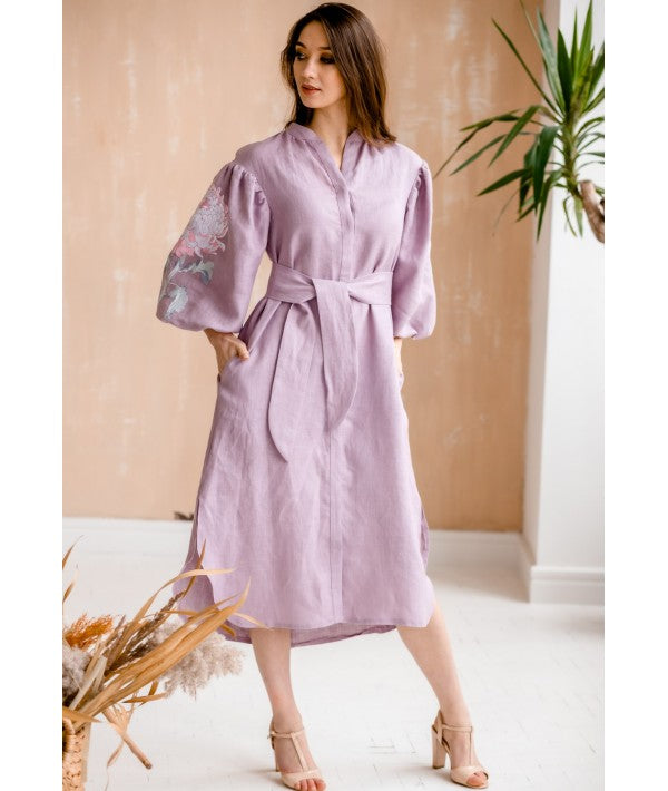 Linen Pink Embroidered Dress-Dress-Art Lev-42-Urbanheer