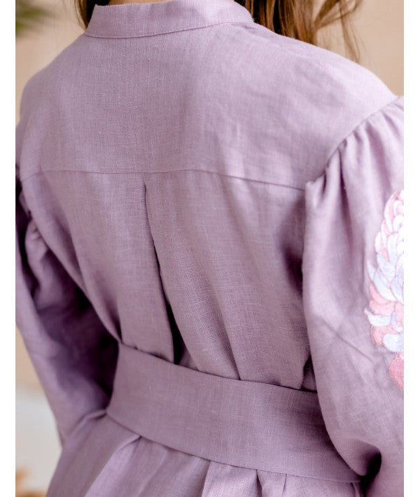 Linen Pink Embroidered Dress-Dress-Art Lev-42-Urbanheer