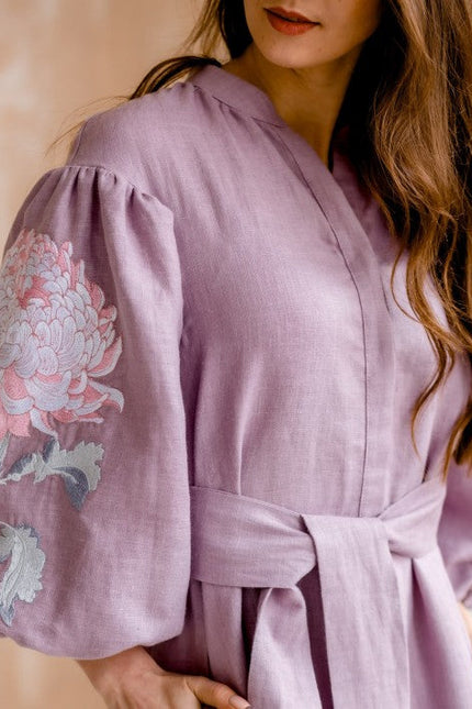 Linen Pink Embroidered Dress