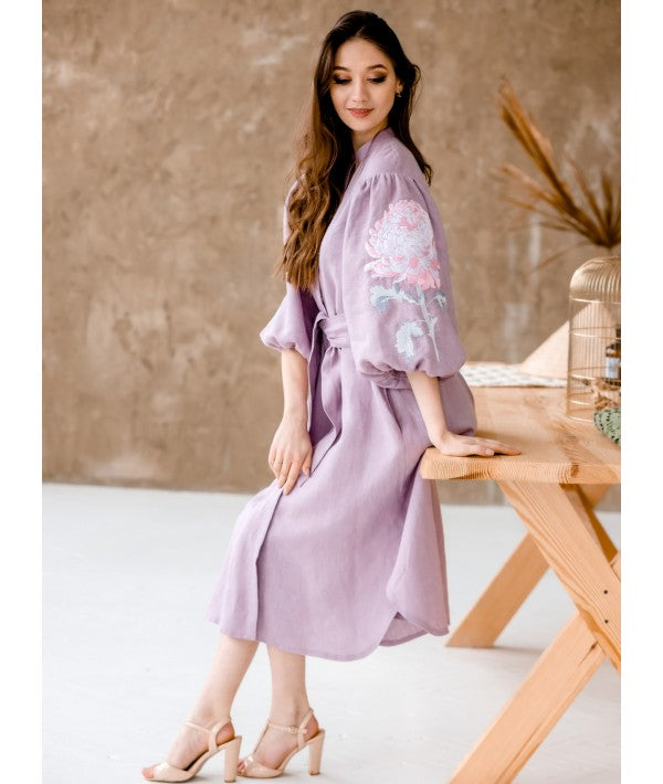 Linen Pink Embroidered Dress-Dress-Art Lev-42-Urbanheer