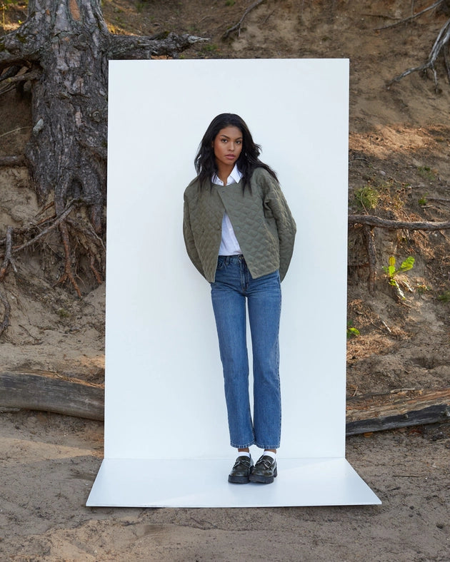 Linen Quilted Jacket Bosa in Dark Green-Jacket-MagicLinen-XS-Urbanheer