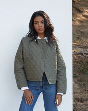 Linen Quilted Jacket Bosa in Dark Green-Jacket-MagicLinen-XS-Urbanheer