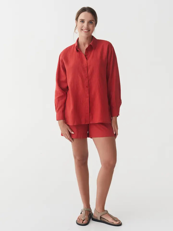 Linen Shorts Erie in Aurora Red-Shorts-MagicLinen-XS-Red-Urbanheer
