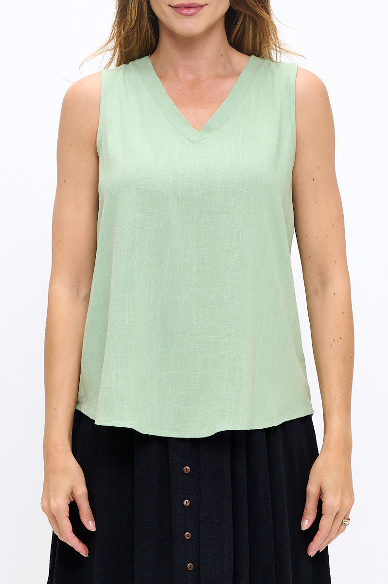 Linen Solid V neck Sleeveless Top-New Arrival-Reneecollection-Small-LIGHT OLIVE-Urbanheer