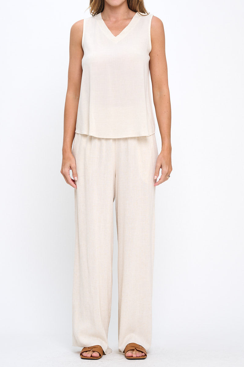 Linen Solid V neck Sleeveless Top-New Arrival-Reneecollection-Small-LINEN-Urbanheer