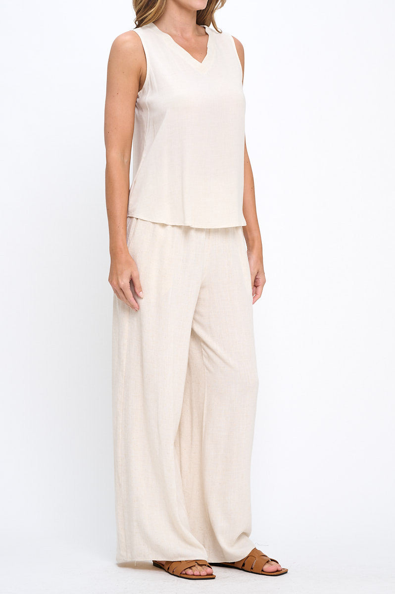 Linen Solid V neck Sleeveless Top-New Arrival-Reneecollection-Small-LINEN-Urbanheer