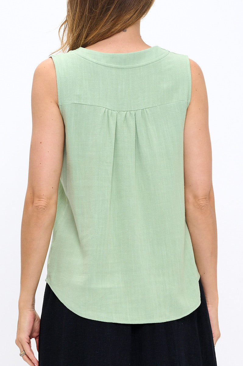 Linen Solid V neck Sleeveless Top-New Arrival-Reneecollection-Small-LIGHT OLIVE-Urbanheer