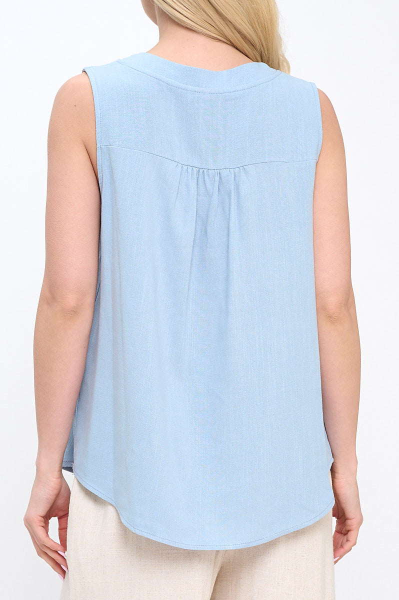 Linen Solid V neck Sleeveless Top-New Arrival-Reneecollection-Small-BLUE-Urbanheer