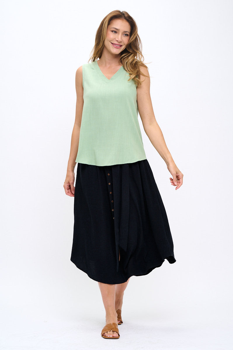 Linen Solid V neck Sleeveless Top-New Arrival-Reneecollection-Small-LIGHT OLIVE-Urbanheer
