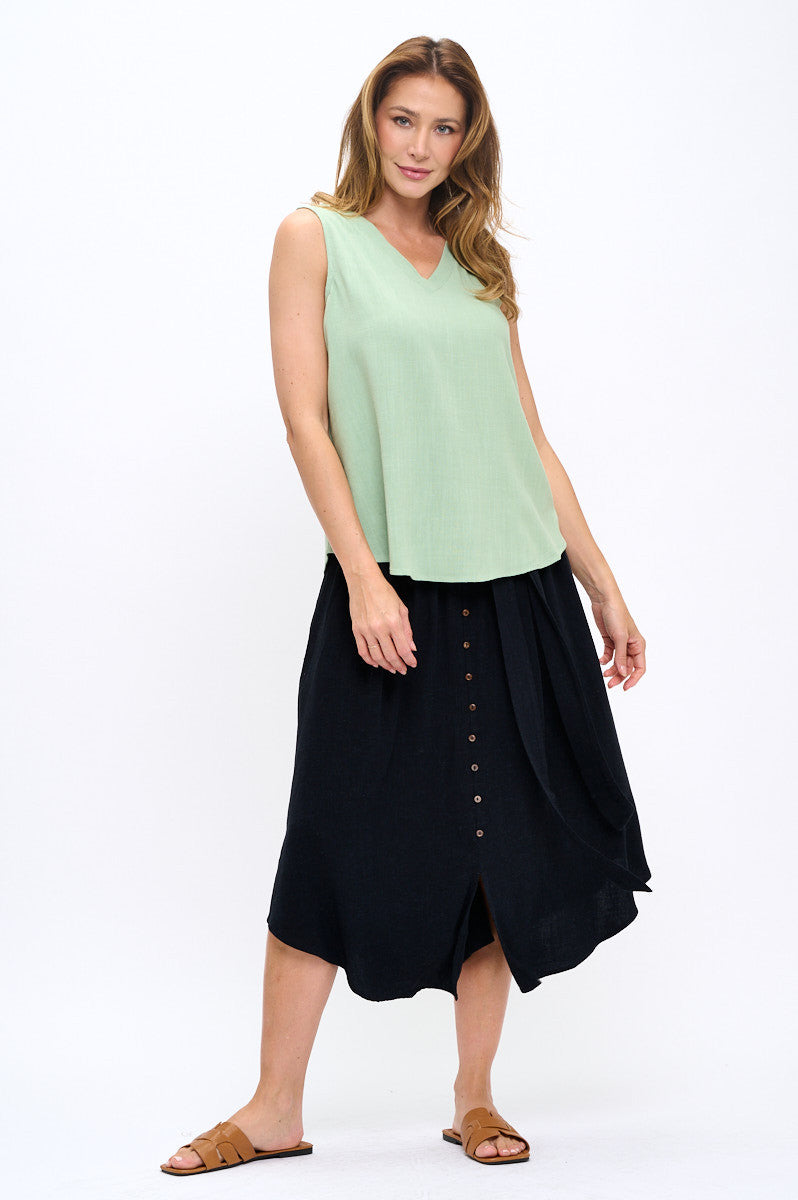 Linen Solid V neck Sleeveless Top-New Arrival-Reneecollection-Small-LIGHT OLIVE-Urbanheer