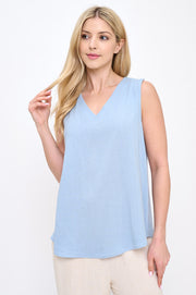 Linen Solid V neck Sleeveless Top-New Arrival-Reneecollection-Small-BLUE-Urbanheer