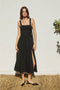 Linen Square Neck Buckle Midi Dress