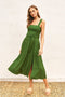 Linen Square Neck Buckle Midi Dress