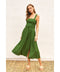 Linen Square Neck Buckle Midi Dress