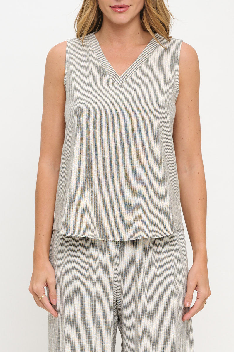 Linen Striped V neck Sleeveless Top-New Arrival-Reneecollection-Small-MULTI-Urbanheer