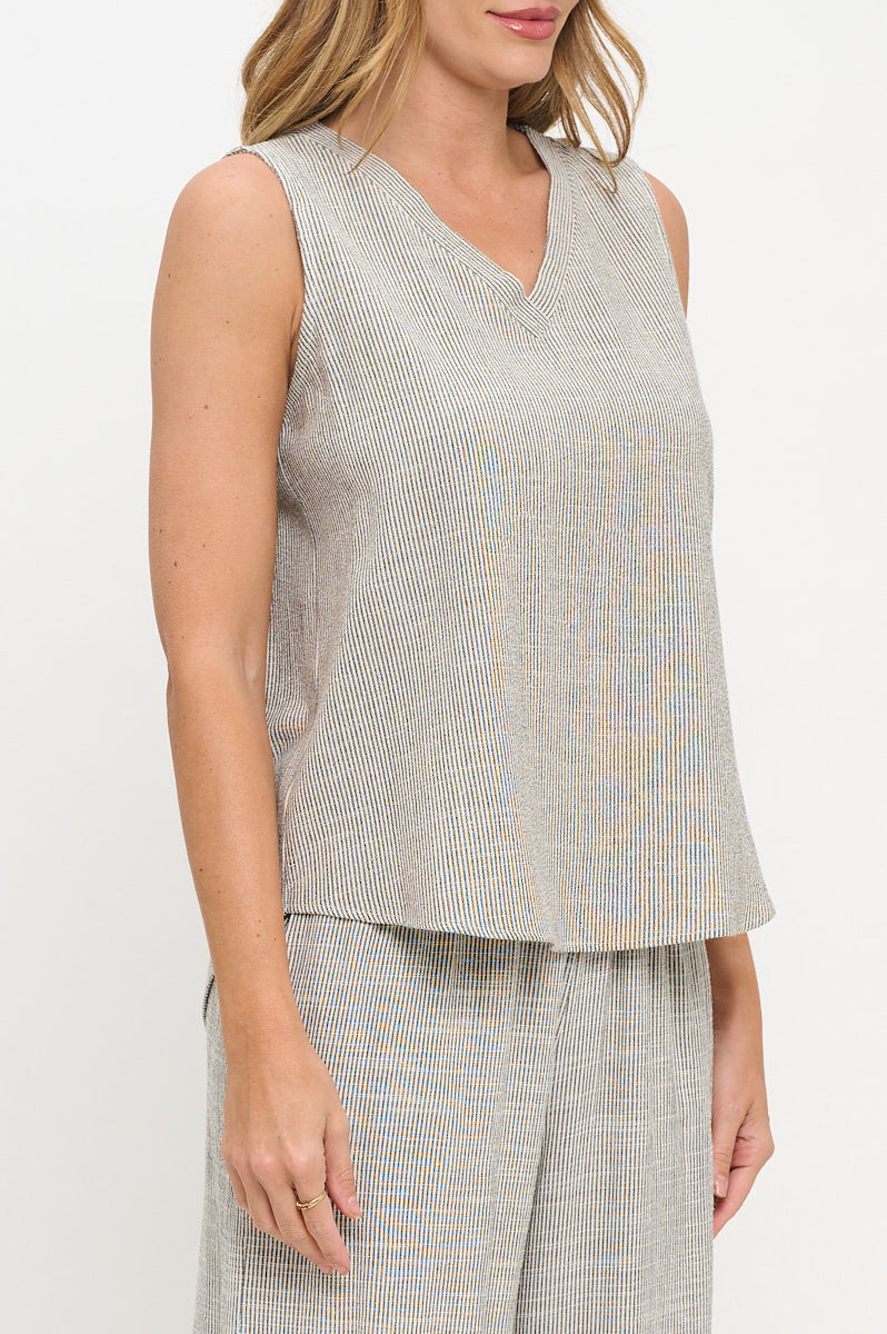 Linen Striped V neck Sleeveless Top-New Arrival-Reneecollection-Small-MULTI-Urbanheer