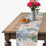 Linen Table Runner in Vibrant Peonies Print On White-Table Runner-MagicLinen-16x79" / 40x200cm-Urbanheer
