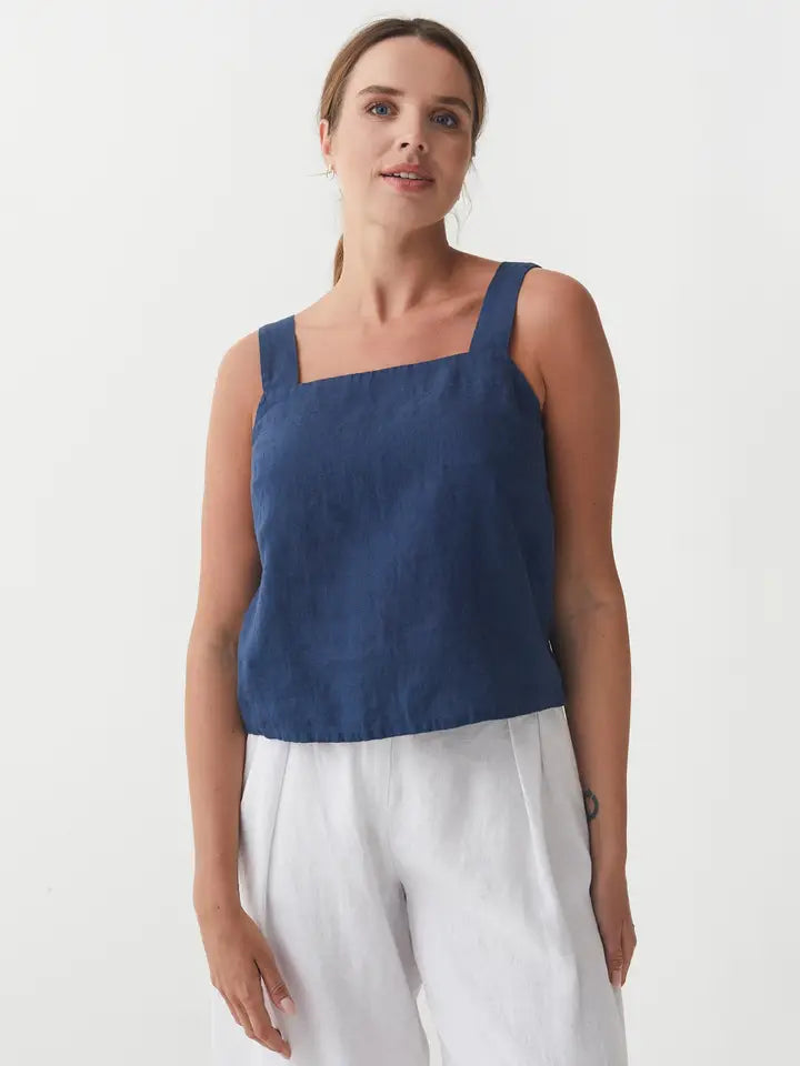 Linen Tank Top Olinda in Deep Navy Blue-Tank Top-MagicLinen-M-Navy Blue-Urbanheer