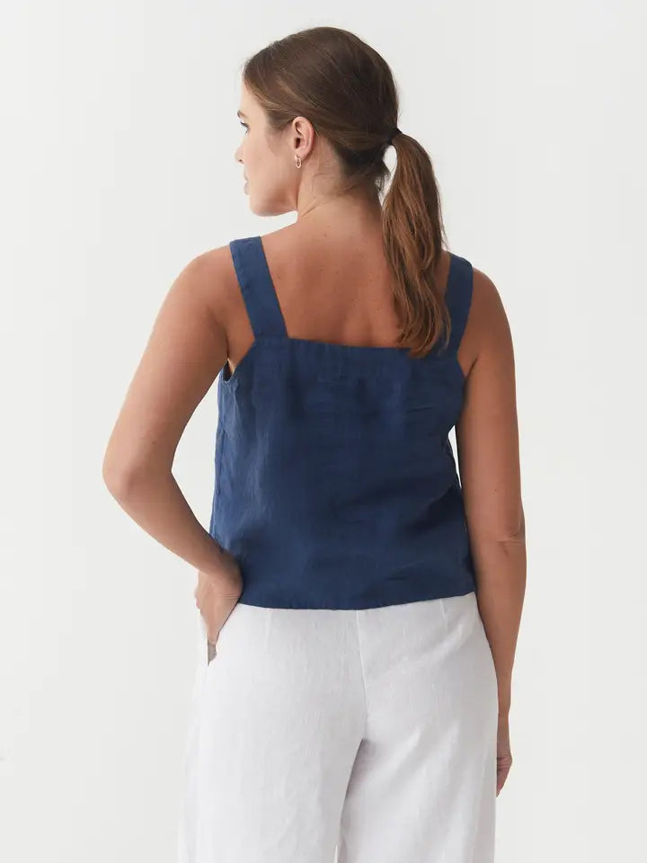 Linen Tank Top Olinda in Deep Navy Blue-Tank Top-MagicLinen-M-Navy Blue-Urbanheer