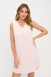 Linen V neck Sleeveless Dress with Curved Hem-Dresses-Reneecollection-Small-PINK-Urbanheer