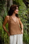 Linen Wide Strap Cross Back Tank Top