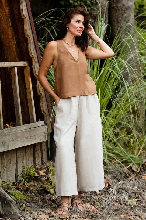 Linen Wide Strap Cross Back Tank Top