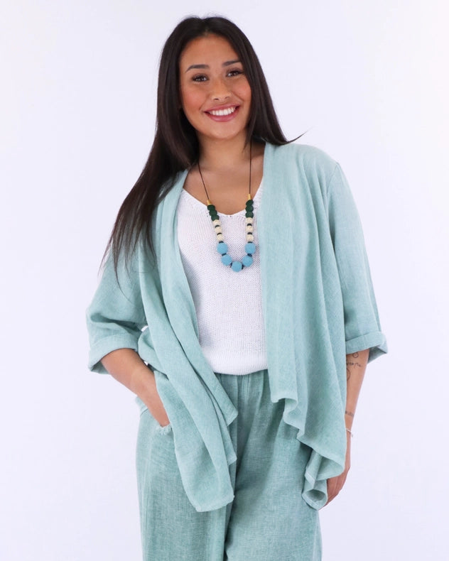 Linen And Cotton Blend Waterfall Front Cardi