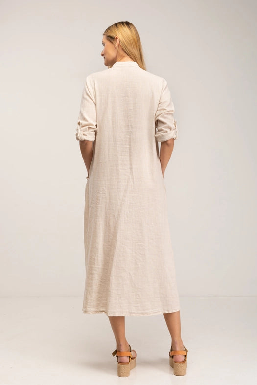 Linen maxi shirt dress-Dress-Tantra-S-BEIGE-Urbanheer