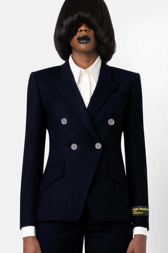 Liquid Resistant Fitted Double-Breasted Blazer - Black-Blazer-Landscape-0-Black-Urbanheer