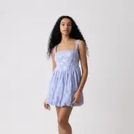 Lisa Blue Lace Embellished Mini Puffball Dress