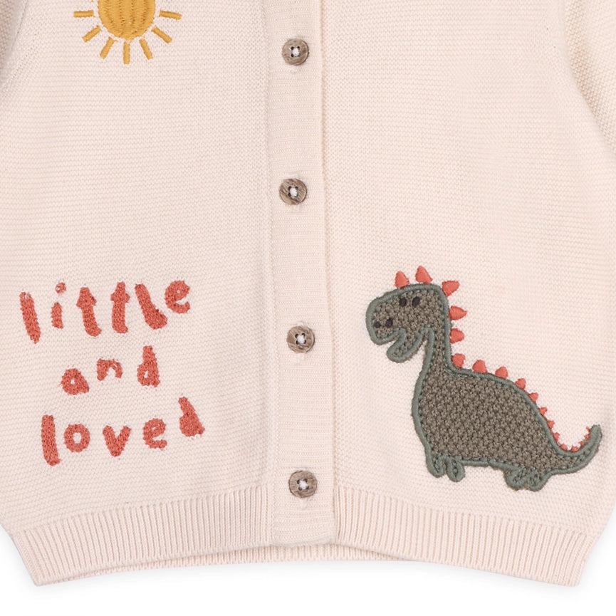Little & Loved Dino Applique Baby Cardigan-Cardigan-Viverano Organics-0-3M-Natural-Urbanheer