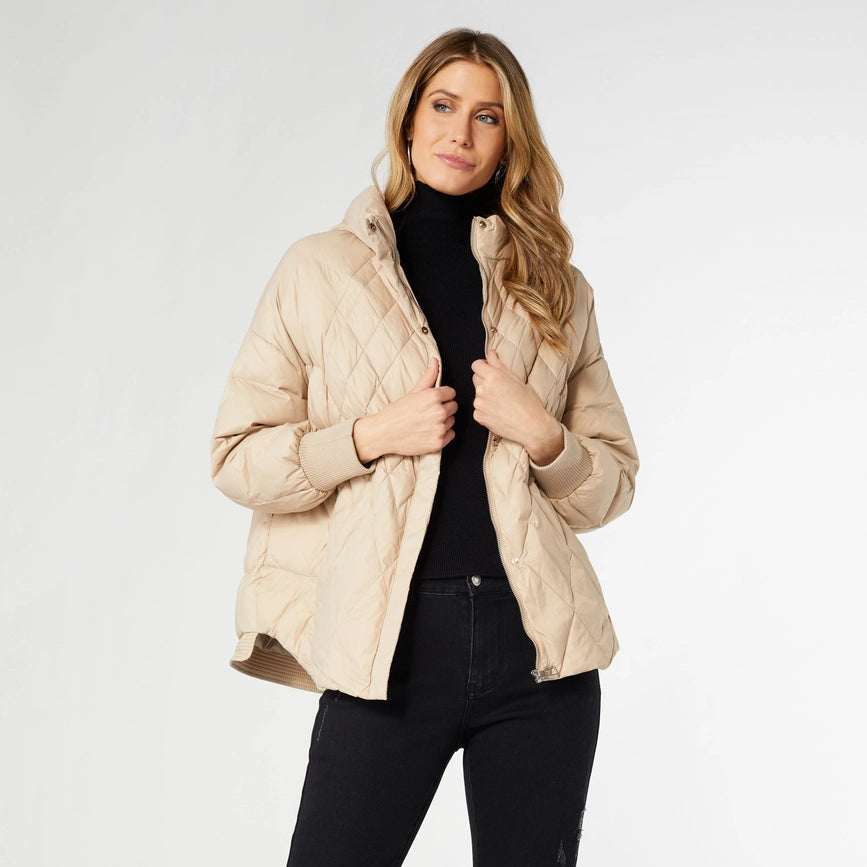 Londyn Relaxed Down Quilted Jacket-Jacket-COCO + CARMEN-XS-Beige-Urbanheer